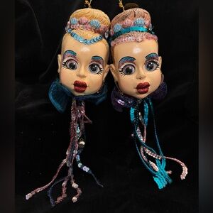 Vintage Katherine's Collection Ornaments Doll Heads with Winking Eye Lot/2